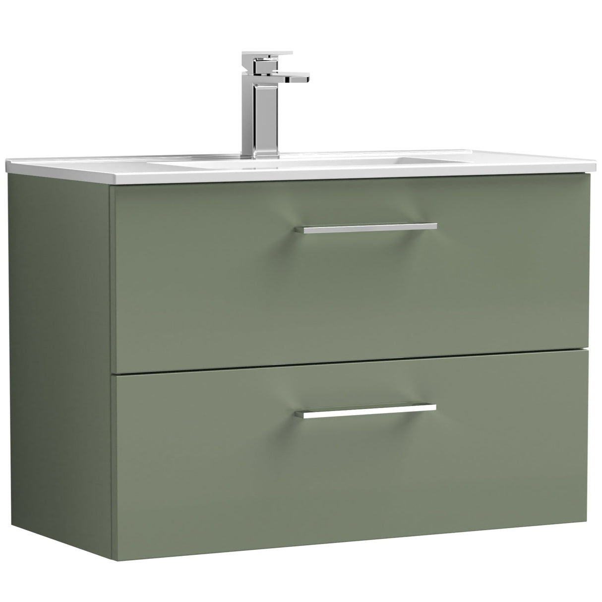 Nuie Arno 800mm Wall Hung 2 Drawer Vanity Unit & Basin Satin Green ARN826B