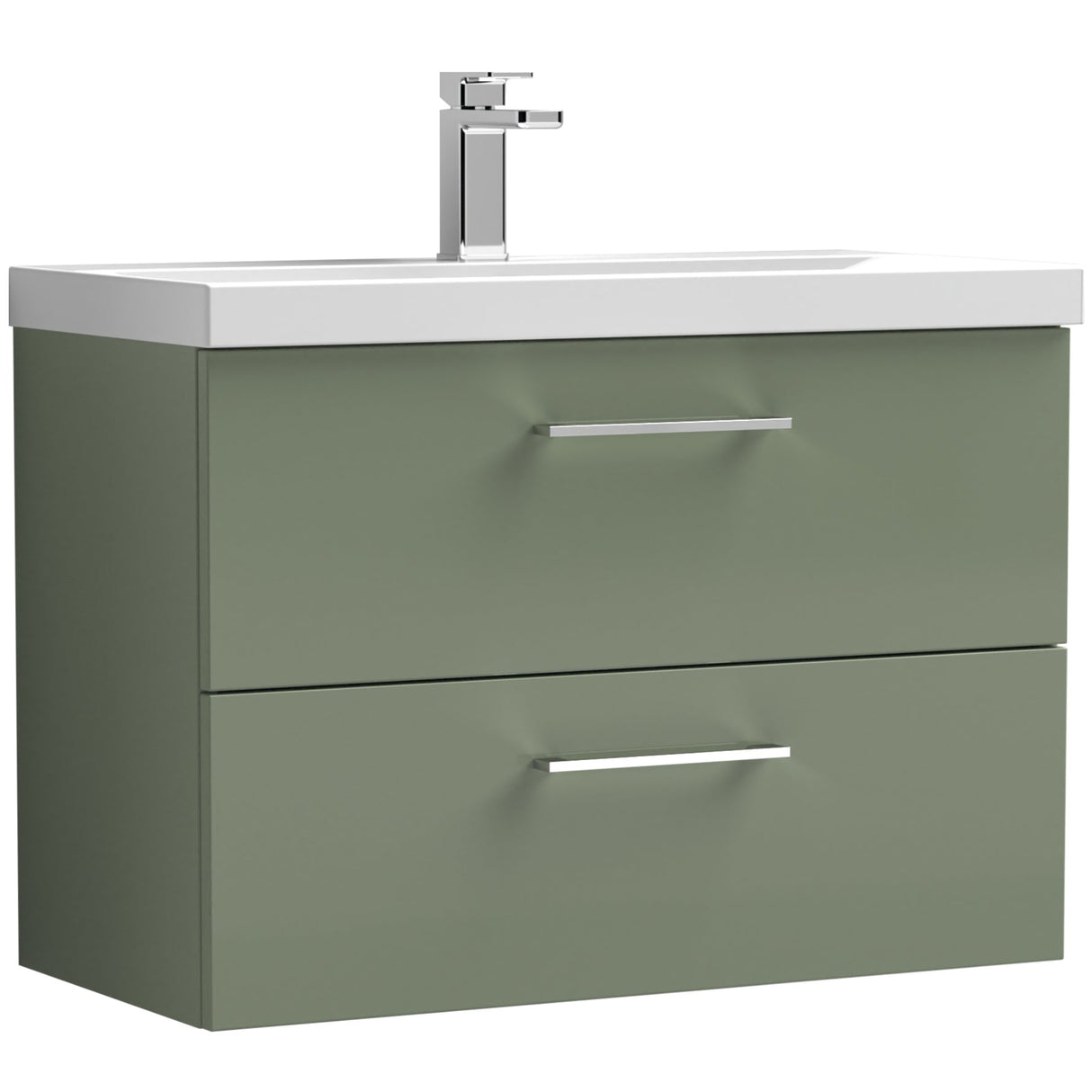 Nuie Arno 800mm Wall Hung 2 Drawer Vanity Unit & Basin Satin Green ARN826D