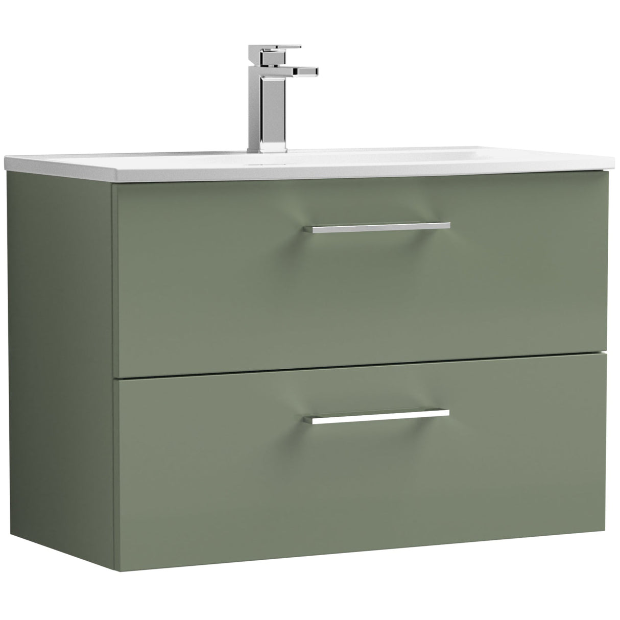 Nuie Arno 800mm Wall Hung 2 Drawer Vanity Unit & Basin Satin Green ARN826G