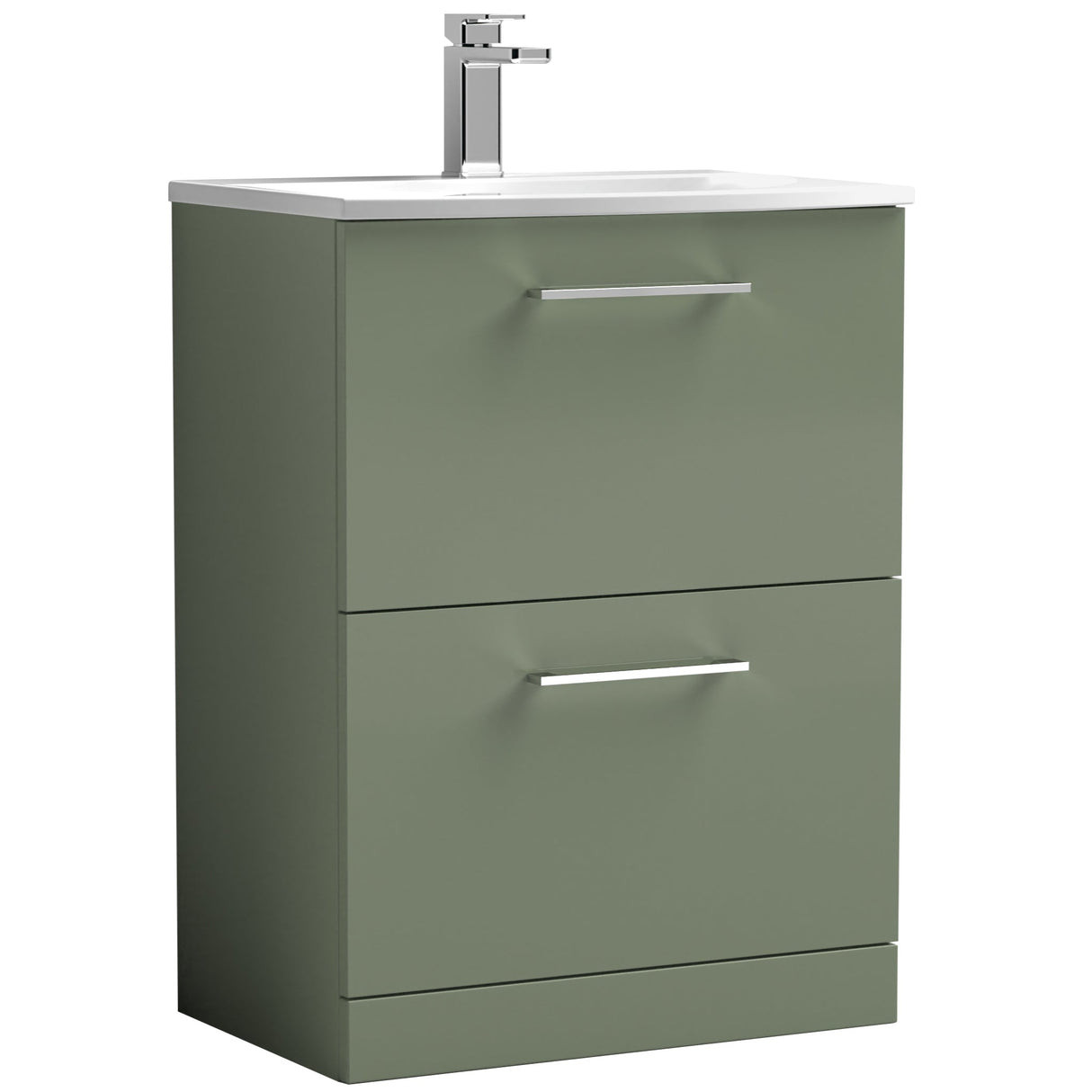 Nuie Arno 600mm Floor Standing 2 Drawer Vanity Unit & Basin Satin Green ARN833G
