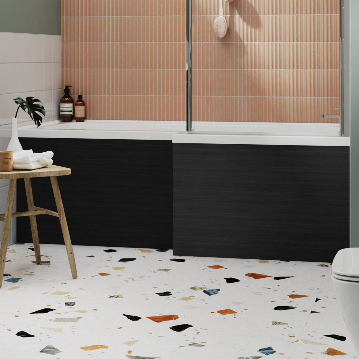 Nuie L-Shaped Shower Bath Front Panel MDF/MFC Charcoal Black MPD635N LS
