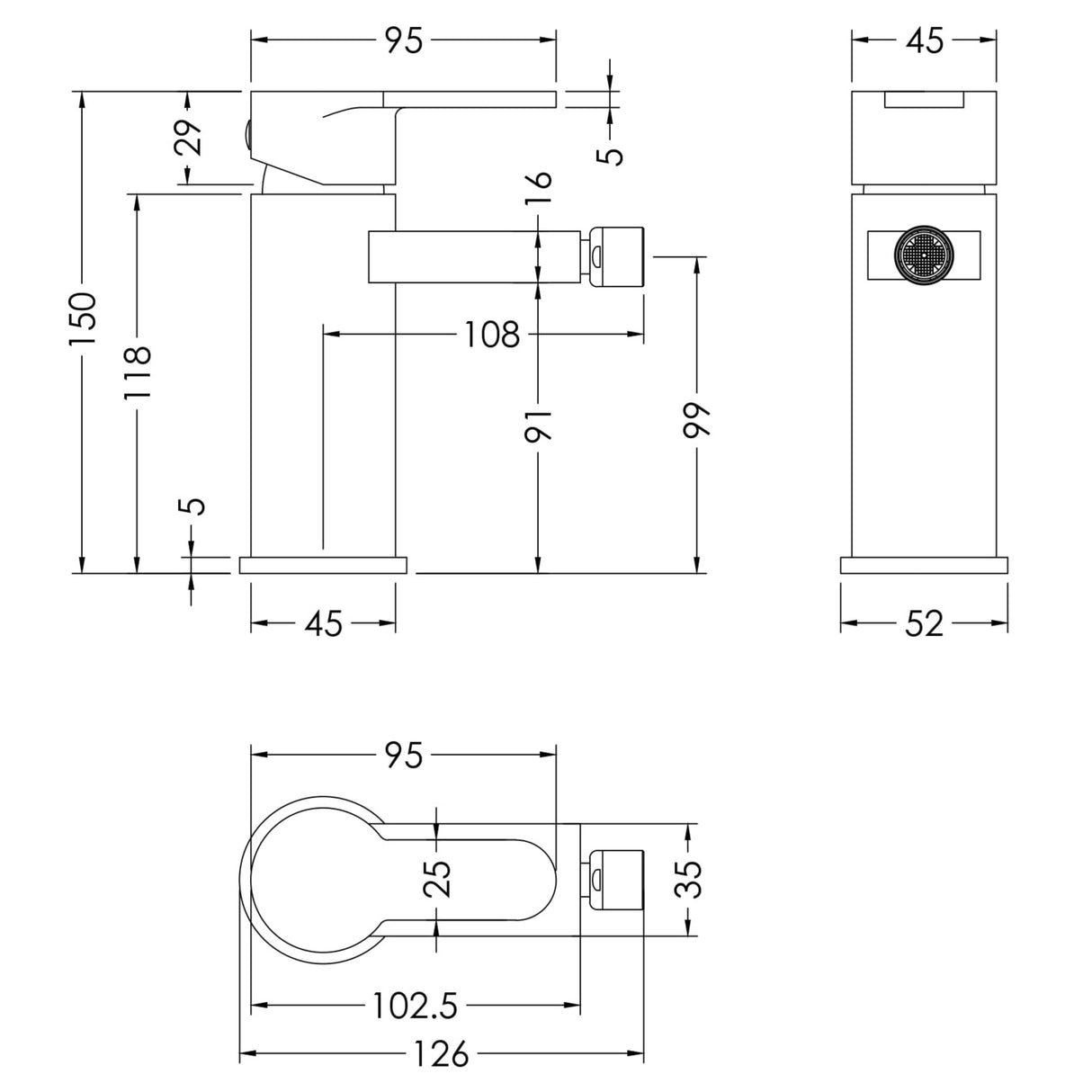 Nuie Arvan Mono Bidet Mixer Tap with Waste Chrome ARV306 LD