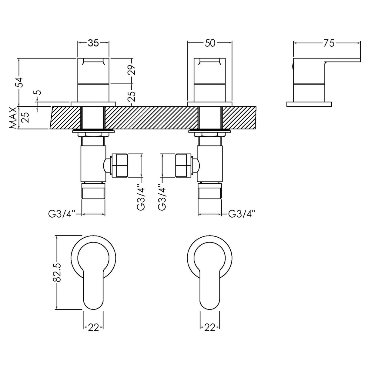 Nuie Arvan Side Valves 3/4" Chrome ARV308 LD