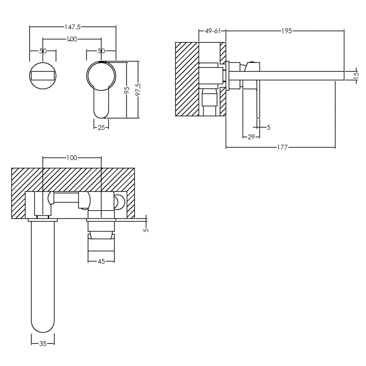 Nuie Arvan 2-Hole Wall Mounted Basin Mixer Tap Chrome ARV381 LD