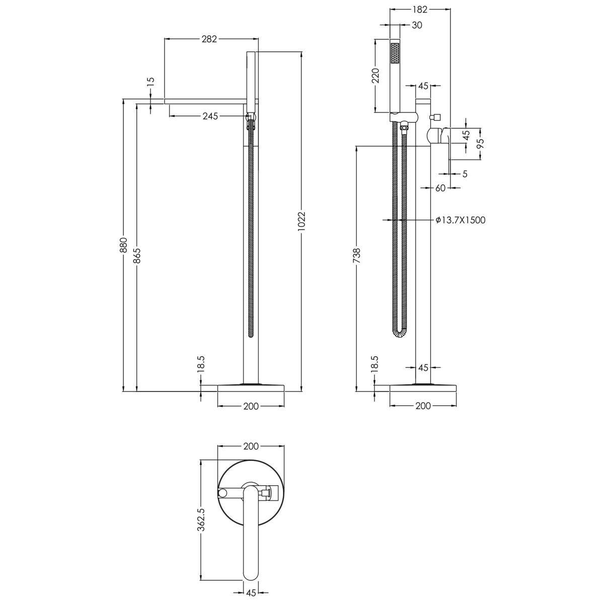Nuie Arvan Freestanding Bath Shower Mixer Tap with Shower Kit Brushed Pewter ARV721 LD