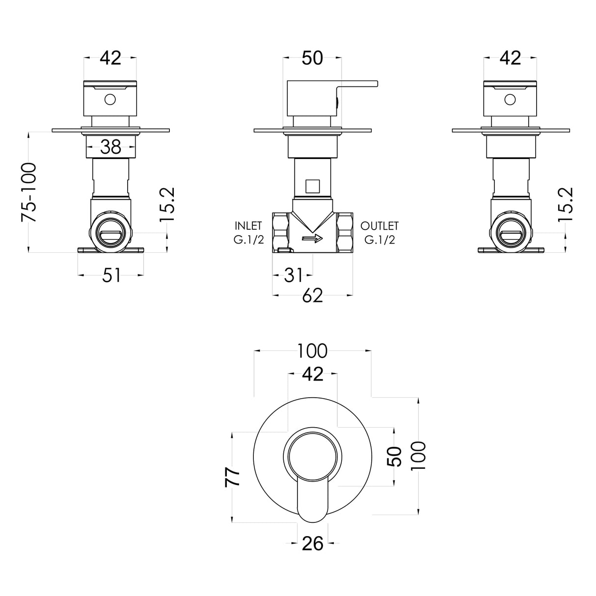 Nuie Arvan Concealed Stopvalve Chrome ARVST10 LD