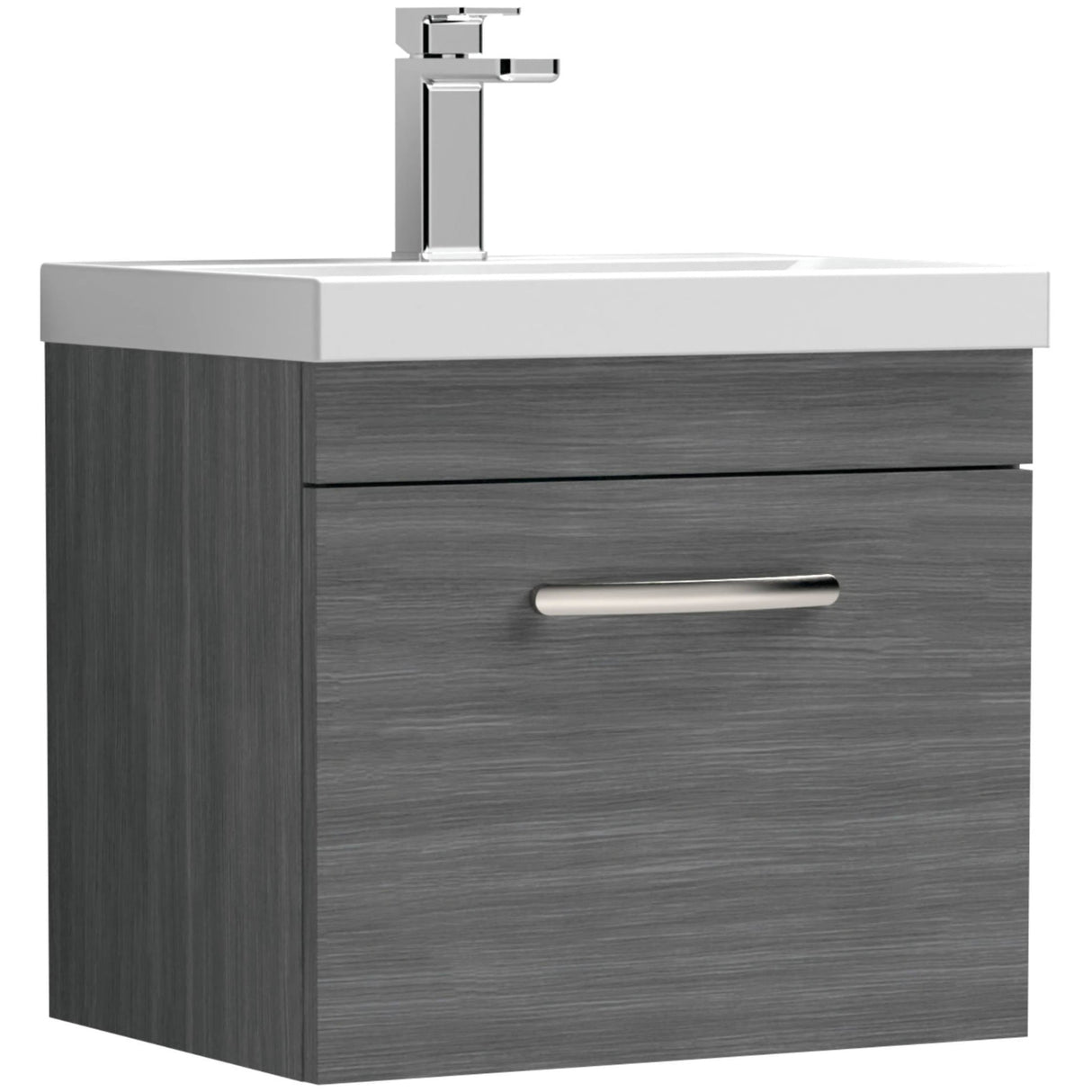 Nuie Athena 500mm Wall Hung 1 Drawer Vanity Unit & Basin Anthracite Woodgrain ATH011A