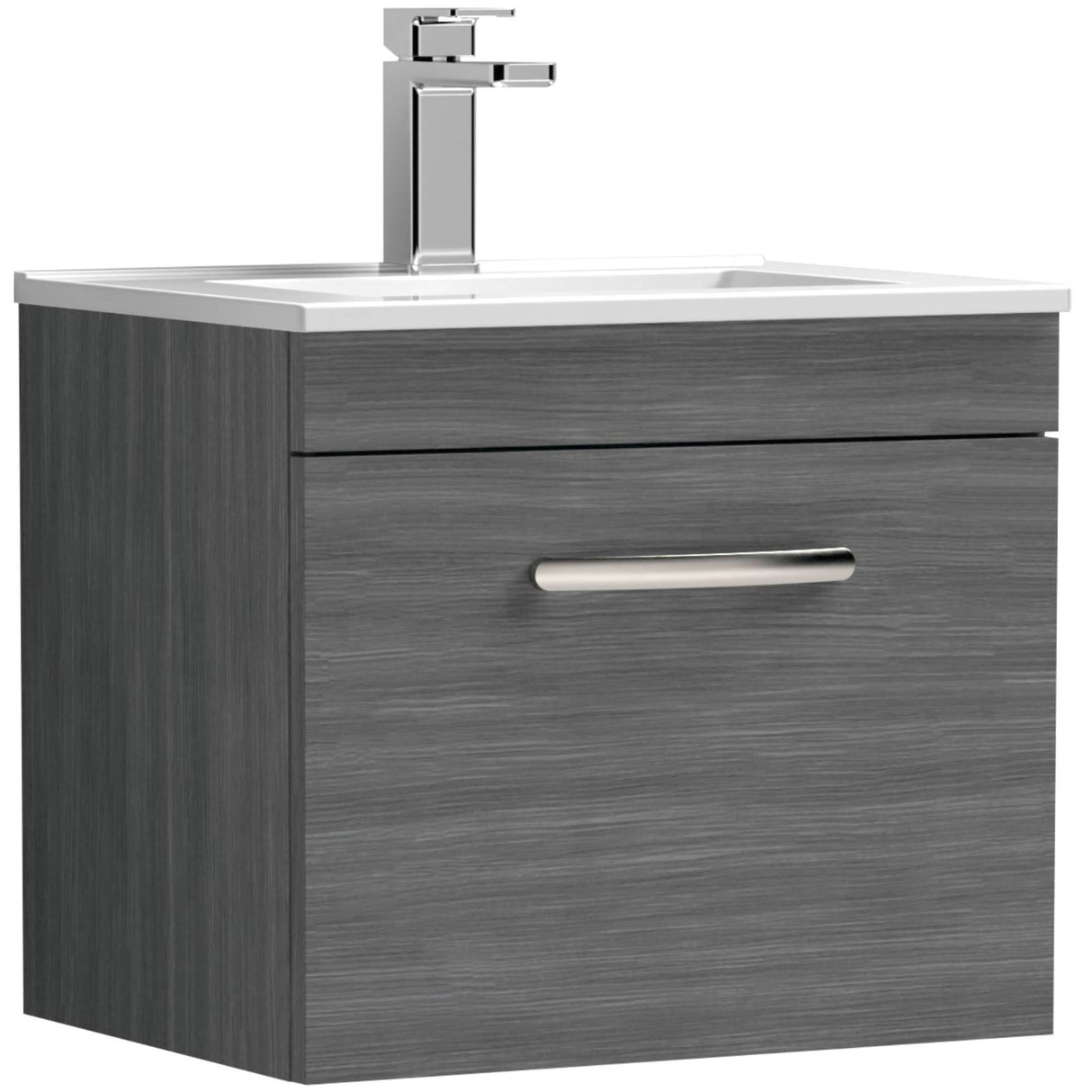 Nuie Athena 500mm Wall Hung 1 Drawer Vanity Unit & Basin Anthracite Woodgrain ATH011B
