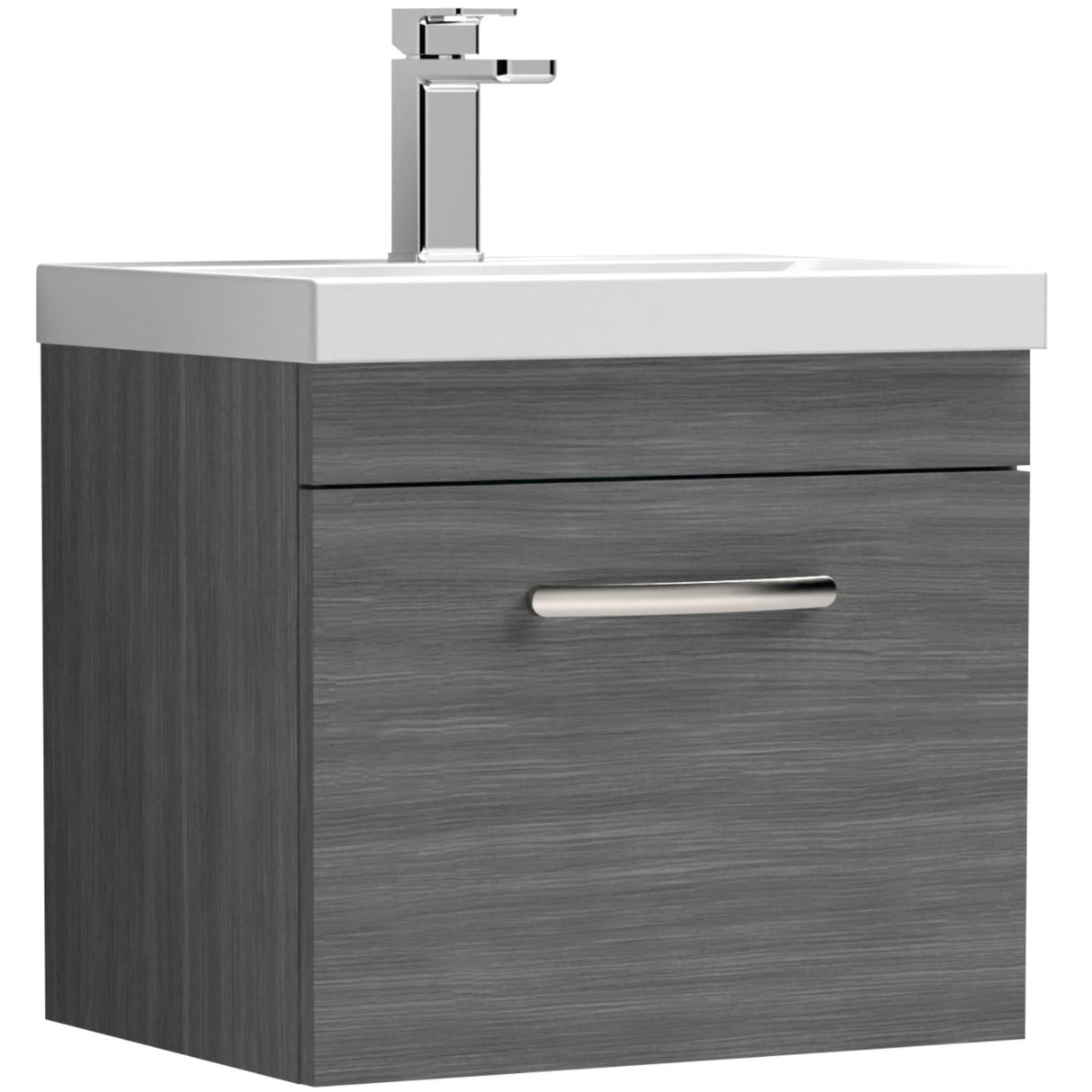 Nuie Athena 500mm Wall Hung 1 Drawer Vanity Unit & Basin Anthracite Woodgrain ATH011D