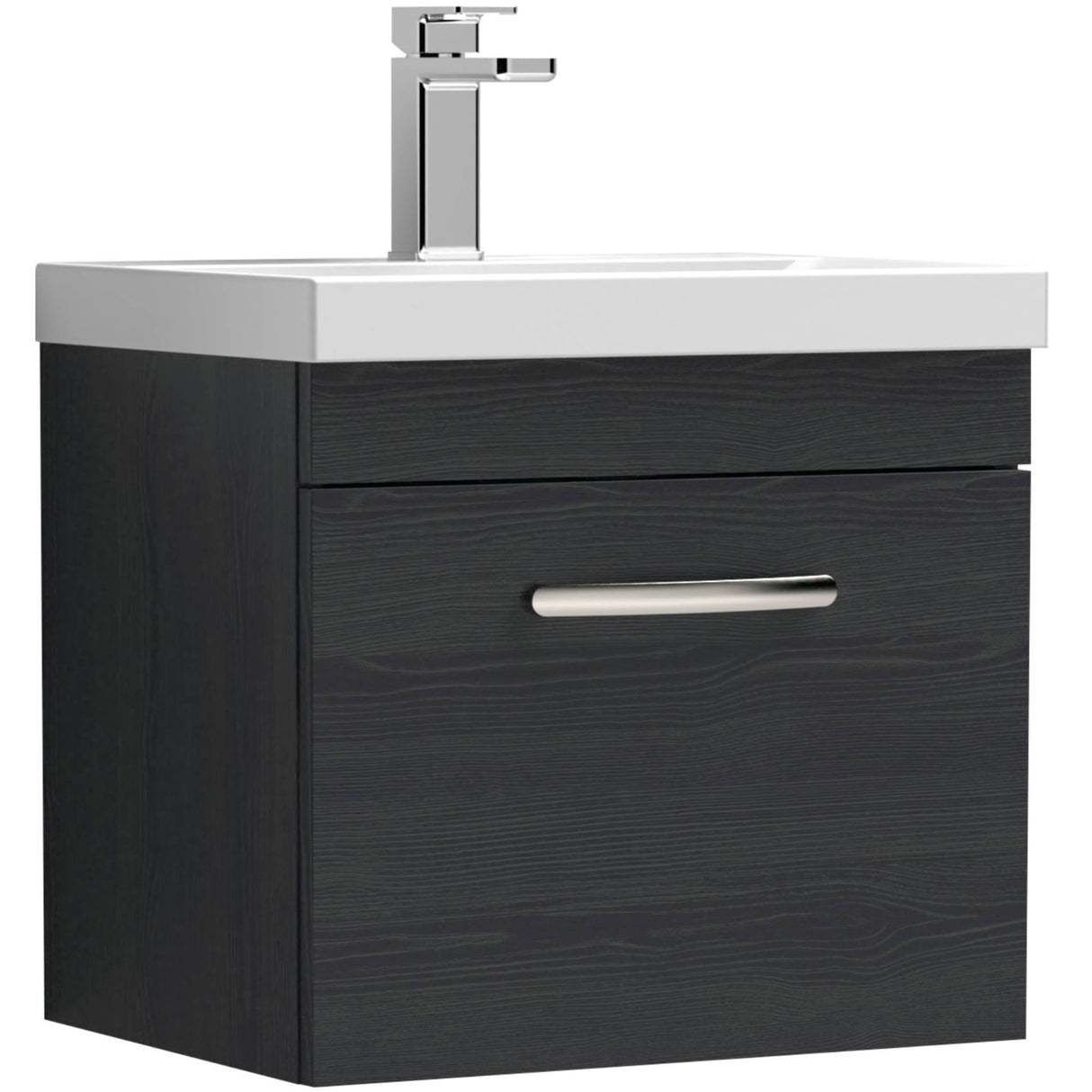 Nuie Athena 500mm Wall Hung 1 Drawer Vanity Unit & Basin Charcoal Black ATH012D
