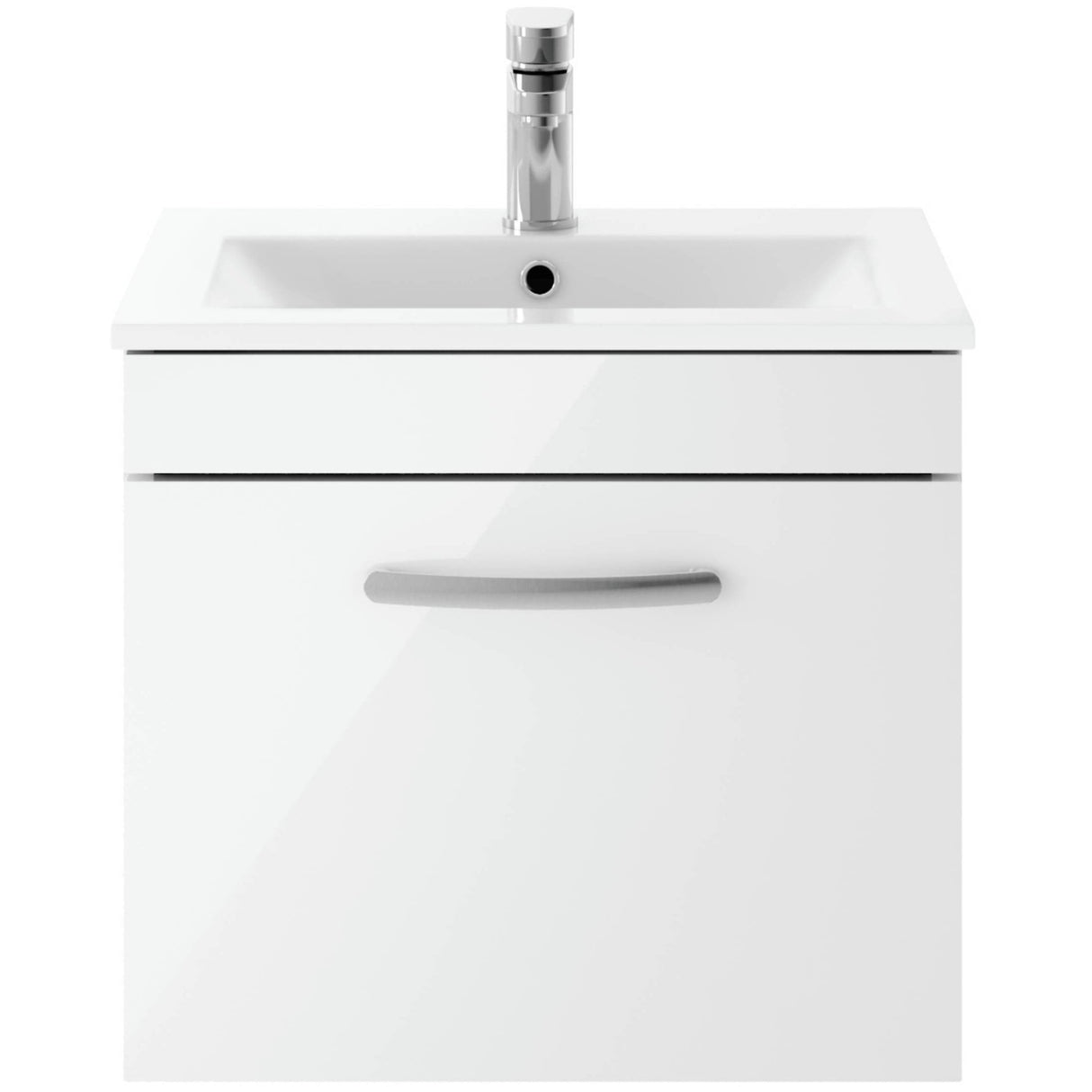 Nuie Athena 500mm Wall Hung 1 Drawer Vanity Unit & Basin Gloss White ATH013B