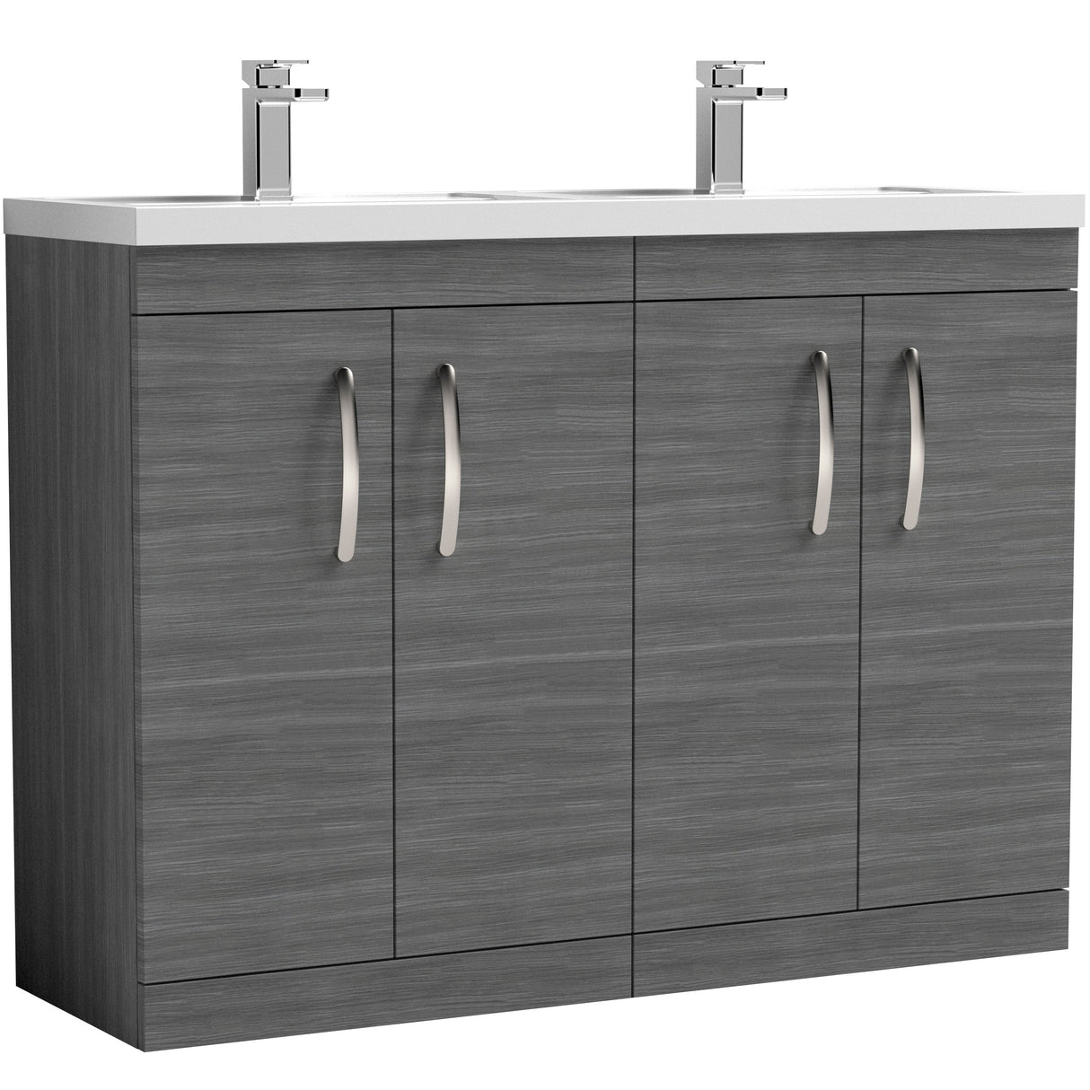 Nuie Athena 1200mm Freestanding Double Basin Vanity Unit & Basin, 4 Doors Anthracite Woodgrain ATH025C