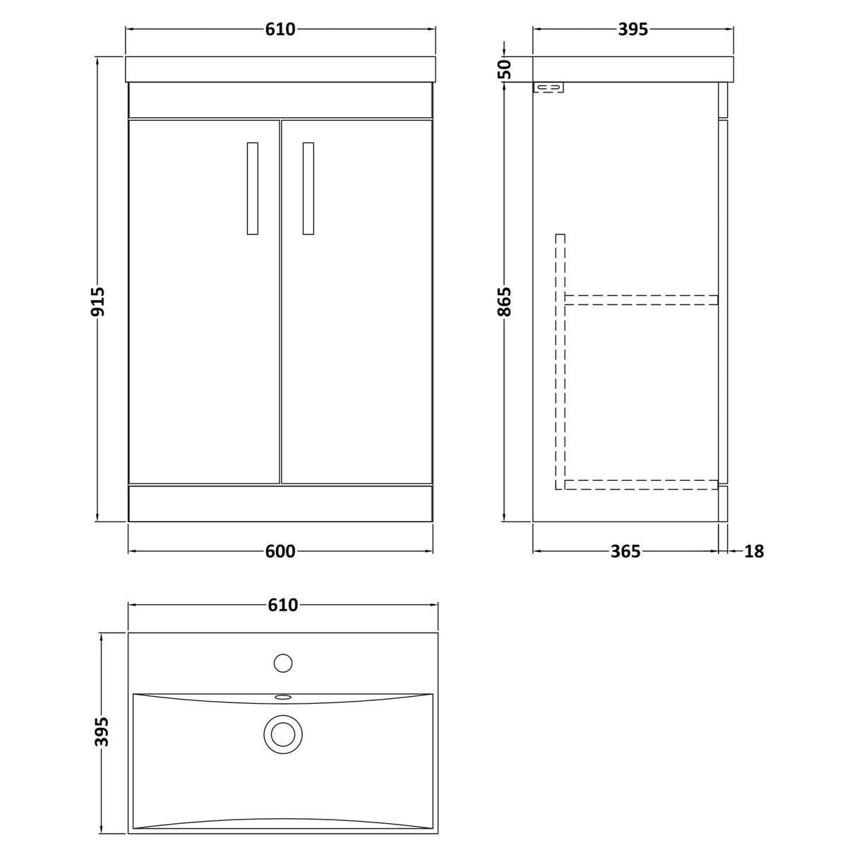 Nuie Athena 600mm Floor Standing 2 Door Vanity Unit & Basin Anthracite Woodgrain ATH025D LD