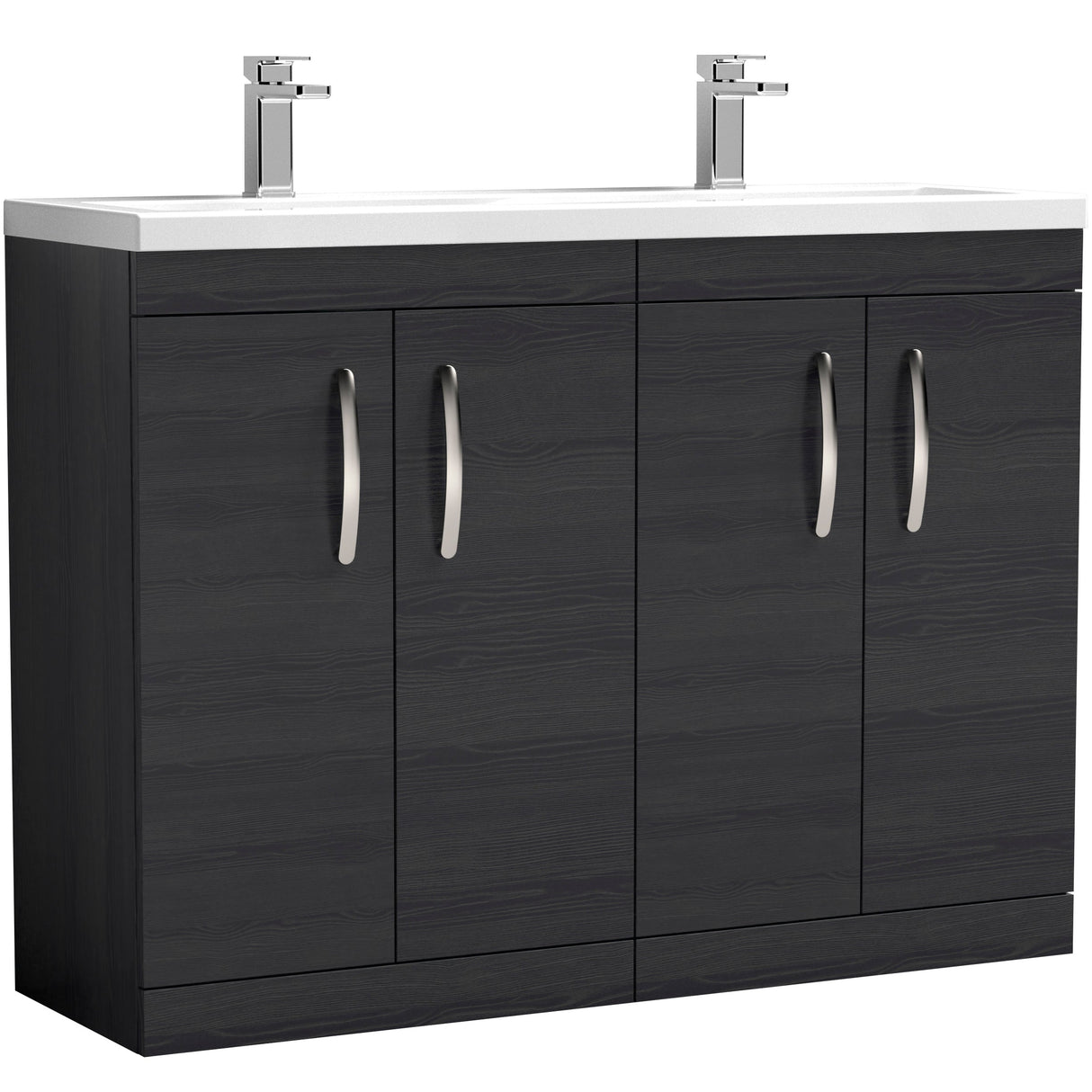 Nuie Athena 1200mm Freestanding Double Basin Vanity Unit & Basin, 4 Doors Charcoal Black ATH026F