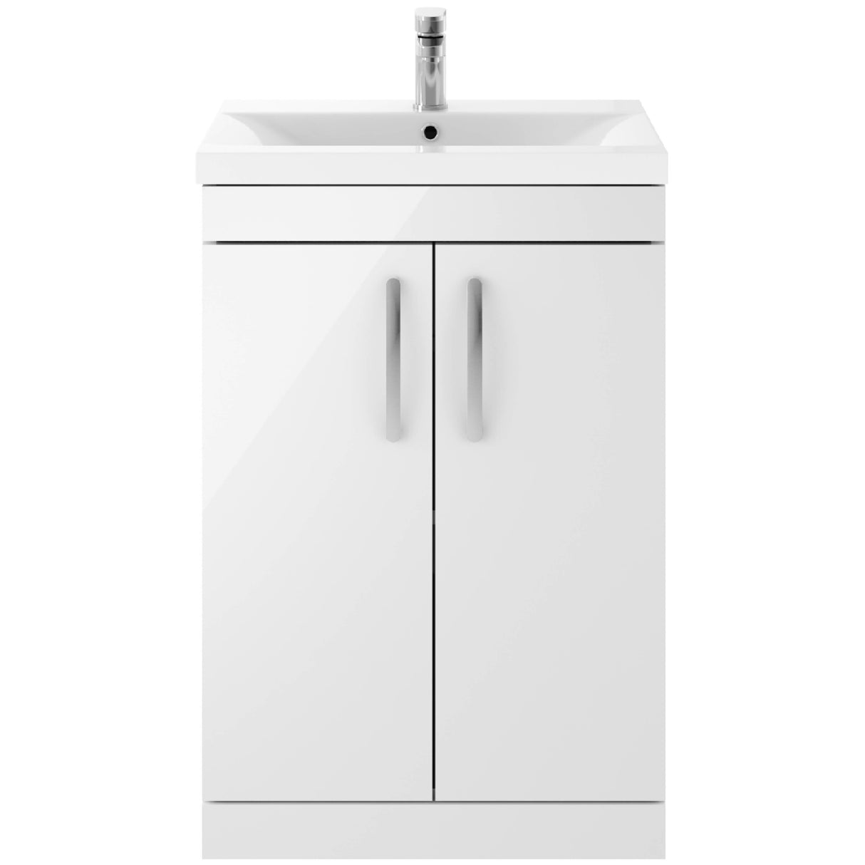 Nuie Athena 600mm Floor Standing 2 Door Vanity Unit & Basin Gloss White ATH027A