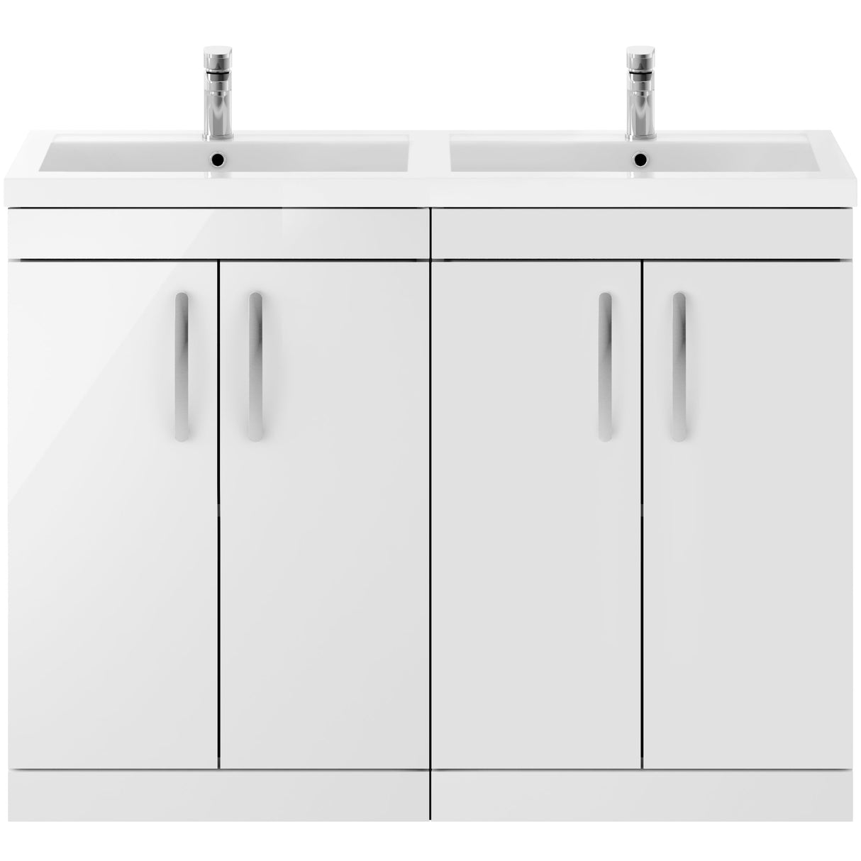 Nuie Athena 1200mm Freestanding Double Basin Vanity Unit & Basin, 4 Doors Gloss White ATH027C