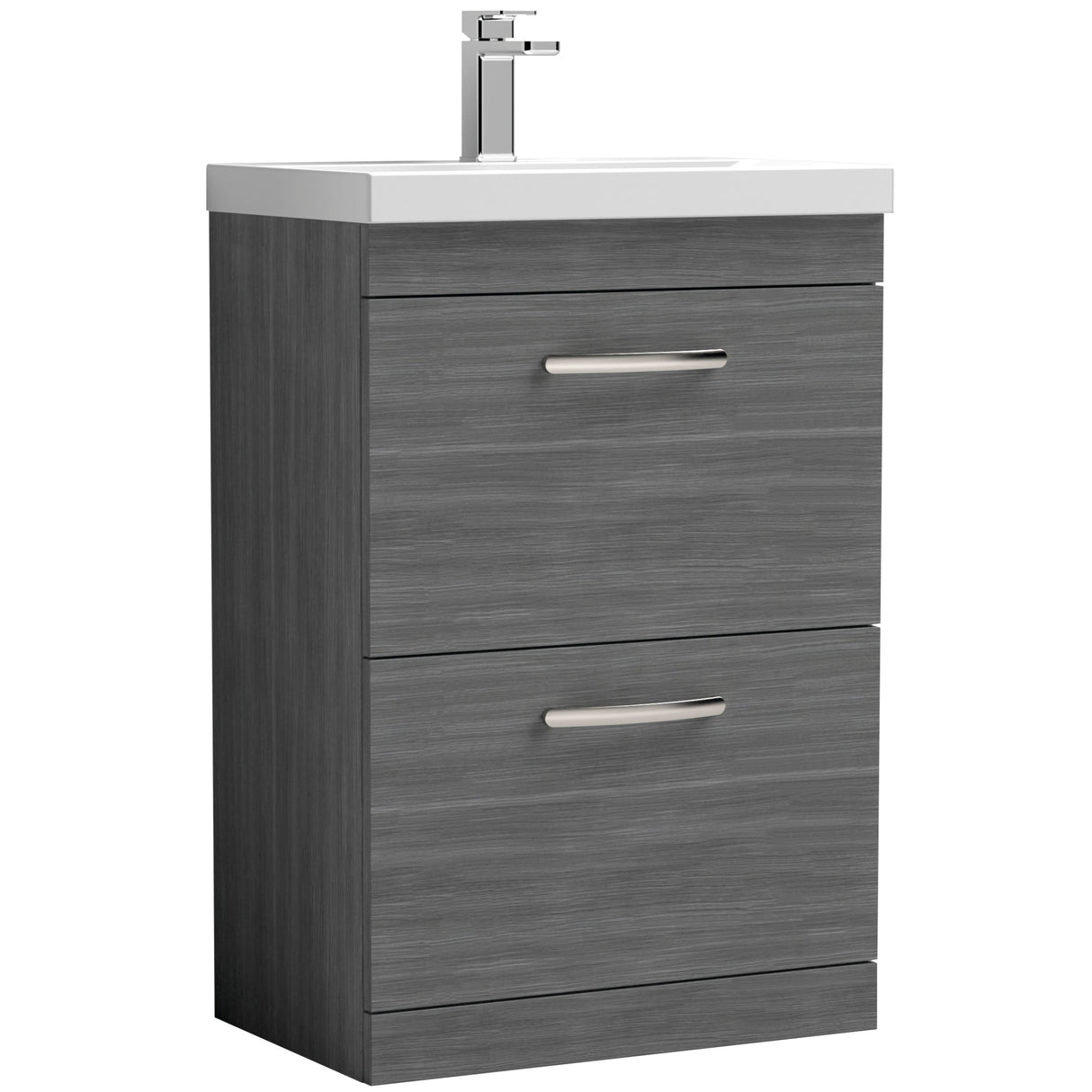Nuie Athena 600mm Freestanding 2 Drawer Vanity Unit & Basin Anthracite Woodgrain ATH032D