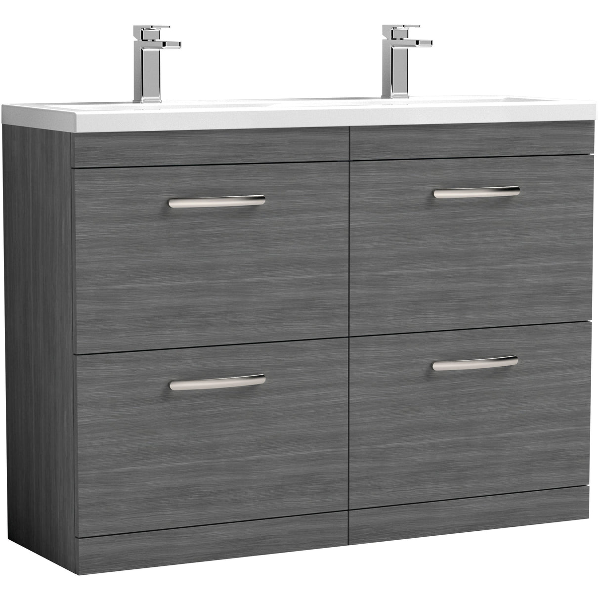 Nuie Athena 1200mm Freestanding Double Basin Vanity Unit & Basin, 4 Drawers Anthracite Woodgrain ATH032F