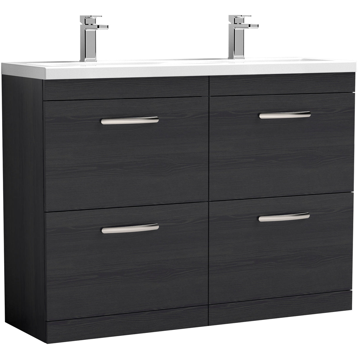 Nuie Athena 1200mm Freestanding Double Basin Vanity Unit & Basin, 4 Drawers Charcoal Black ATH033F