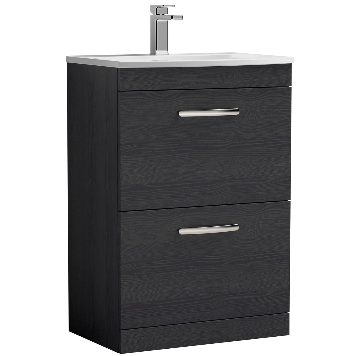 Nuie Athena 600mm Freestanding 2 Drawer Vanity Unit & Basin Charcoal Black ATH033G