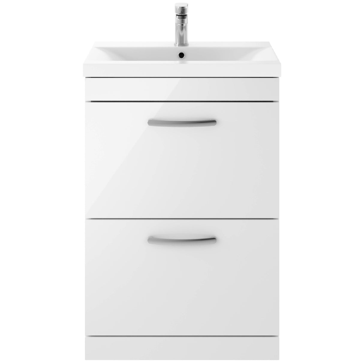 Nuie Athena 600mm Freestanding 2 Drawer Vanity Unit & Basin Gloss White ATH034A