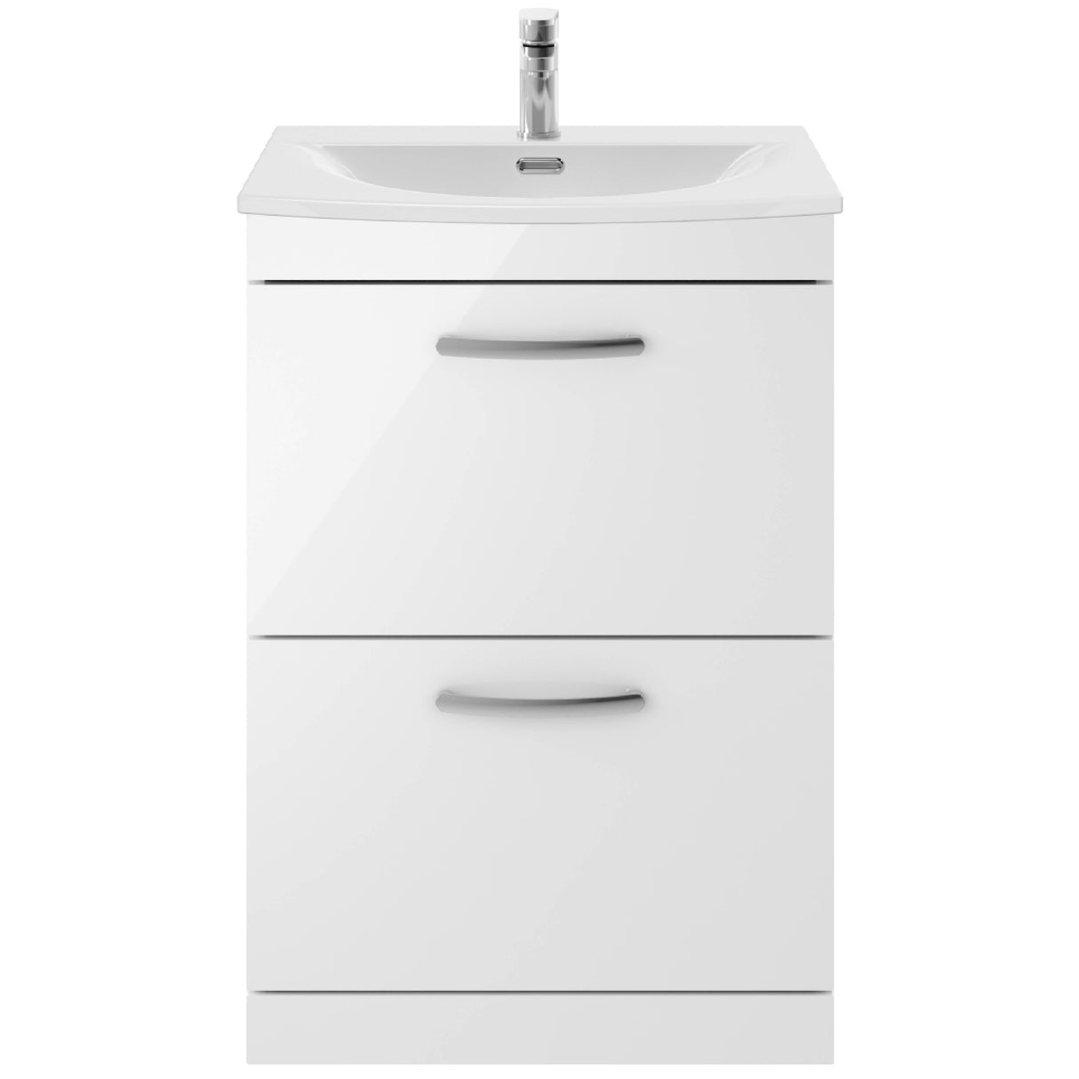 Nuie Athena 600mm Freestanding 2 Drawer Vanity Unit & Basin Gloss White ATH034G