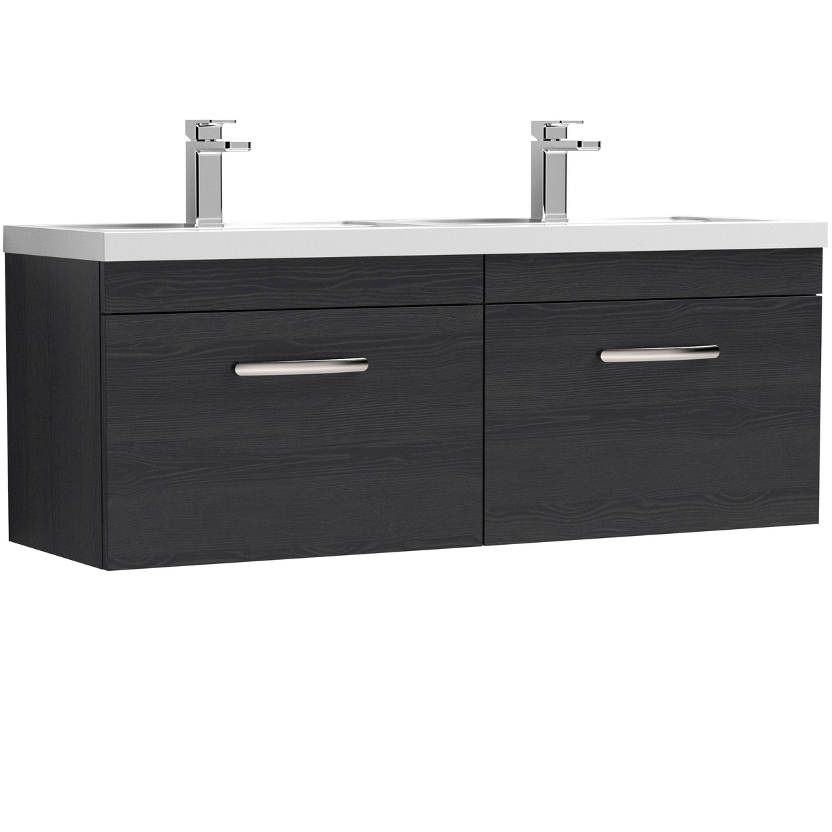 Nuie Athena 1200mm Wall Hung Double Basin Vanity Unit & Basin, 2 Drawers Charcoal Black ATH040C