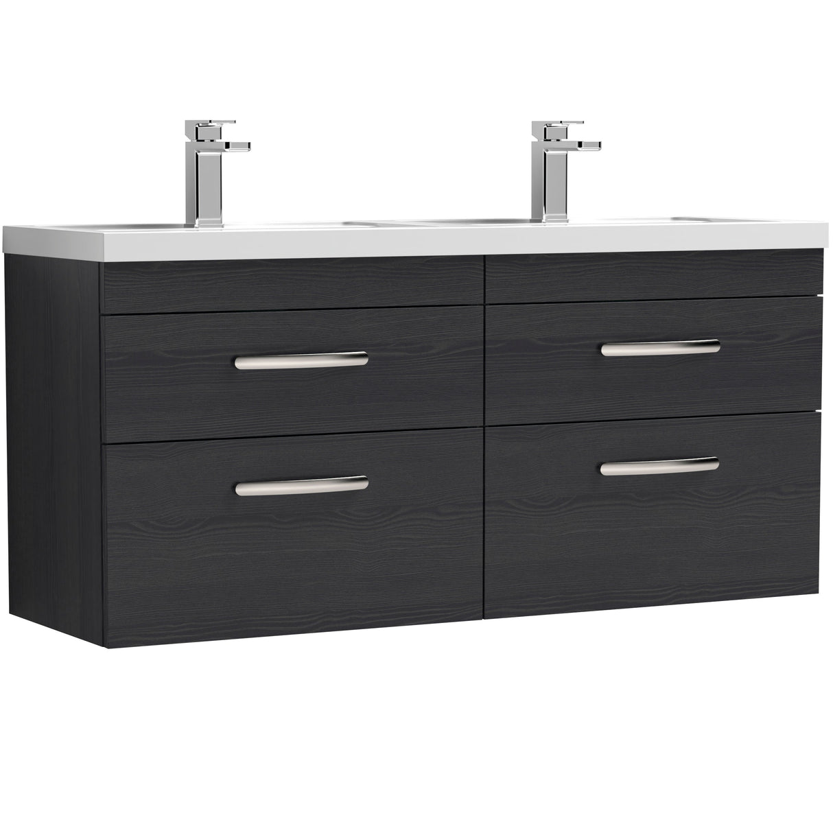 Nuie Athena 1200mm Wall Hung Double Basin Vanity Unit & Basin, 4 Drawers Charcoal Black ATH047C