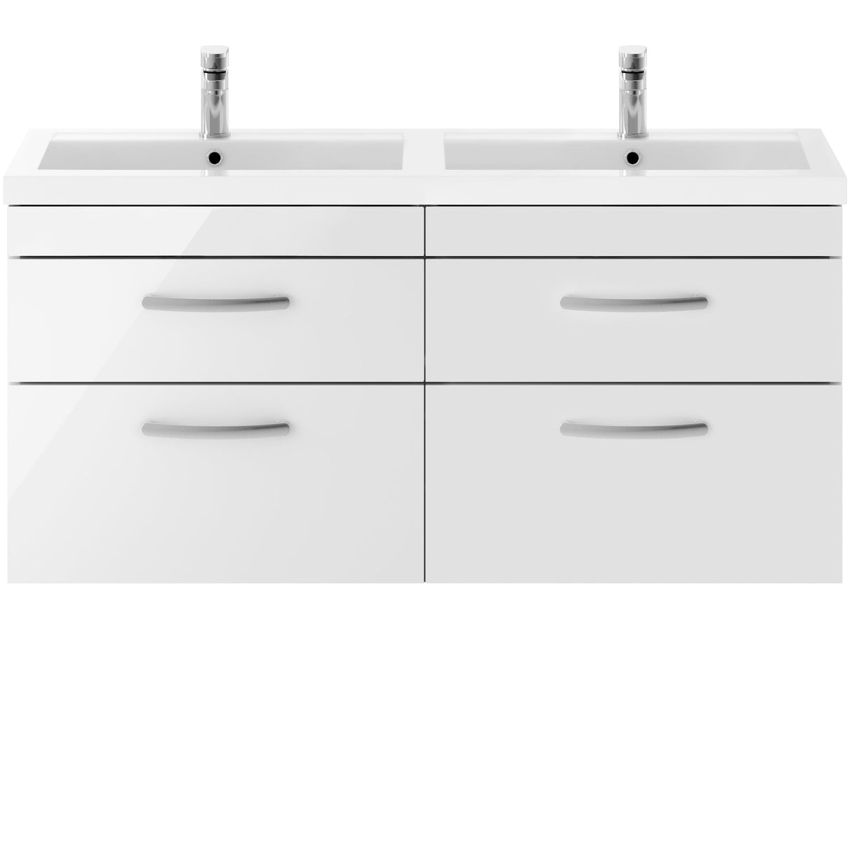 Nuie Athena 1200mm Wall Hung Double Basin Vanity Unit & Basin, 4 Drawers Gloss White ATH048C