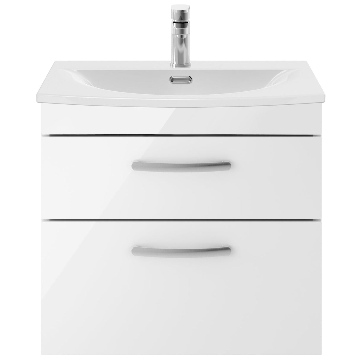 Nuie Athena 600mm Wall Hung 2 Drawer Vanity Unit & Basin Gloss White ATH048G