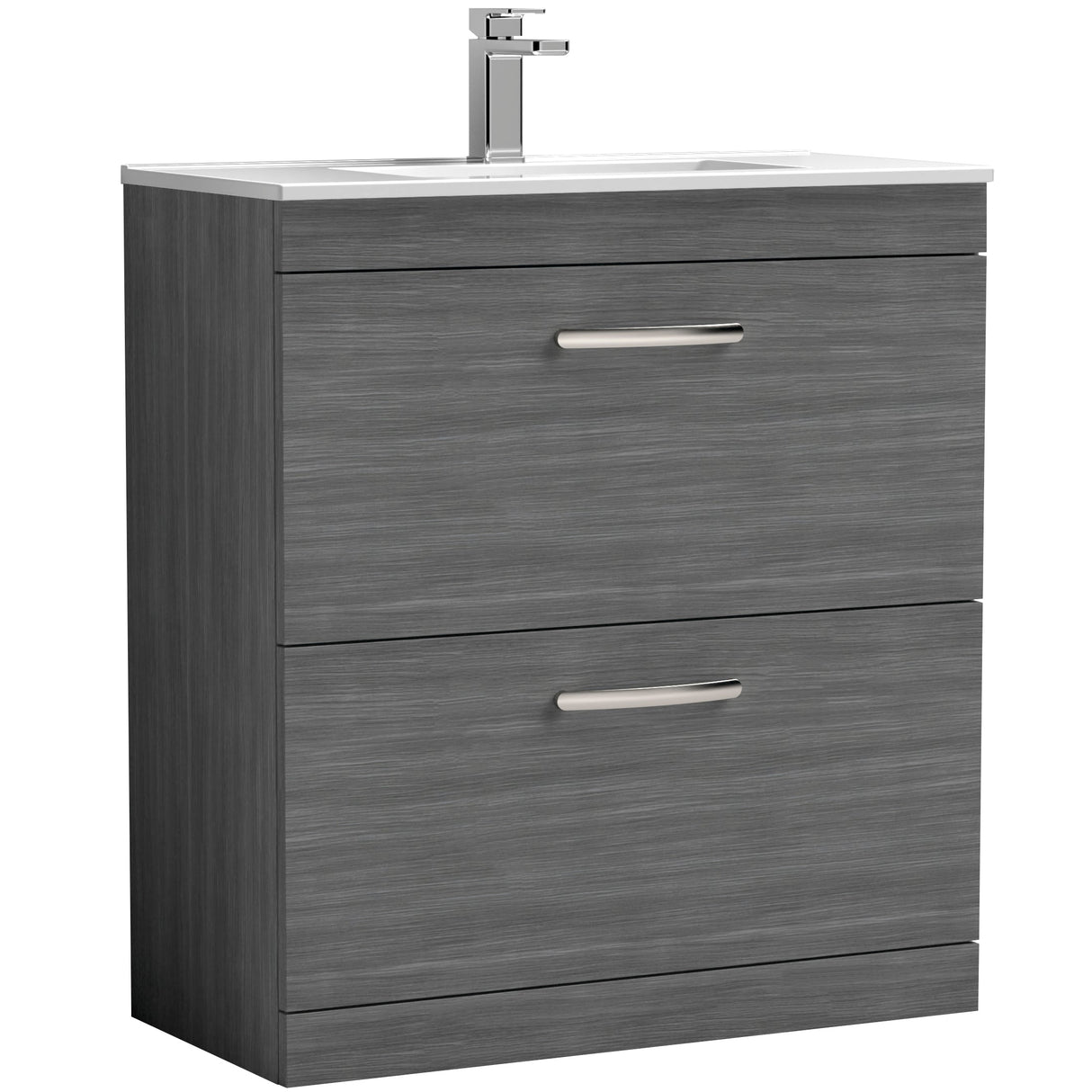 Nuie Athena 800mm Freestanding 2 Drawer Vanity Unit & Basin Anthracite Woodgrain ATH053B