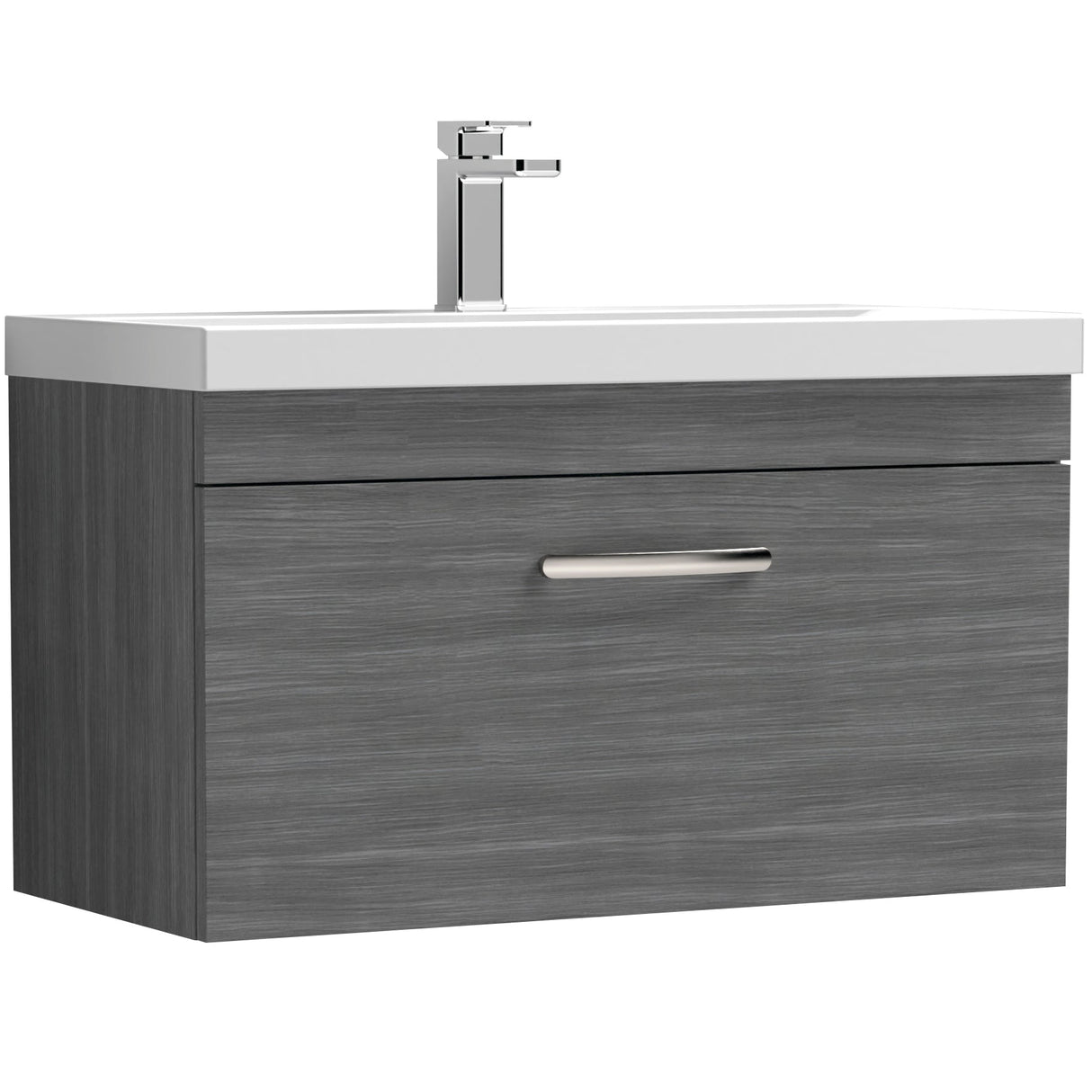 Nuie Athena 800mm Wall Hung 1 Drawer Vanity Unit & Basin Anthracite Woodgrain ATH060A