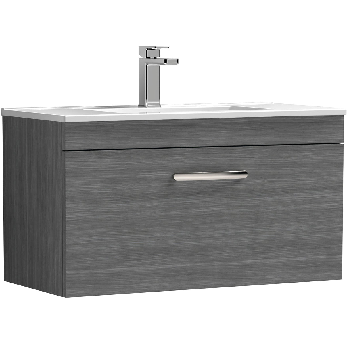 Nuie Athena 800mm Wall Hung 1 Drawer Vanity Unit & Basin Anthracite Woodgrain ATH060B