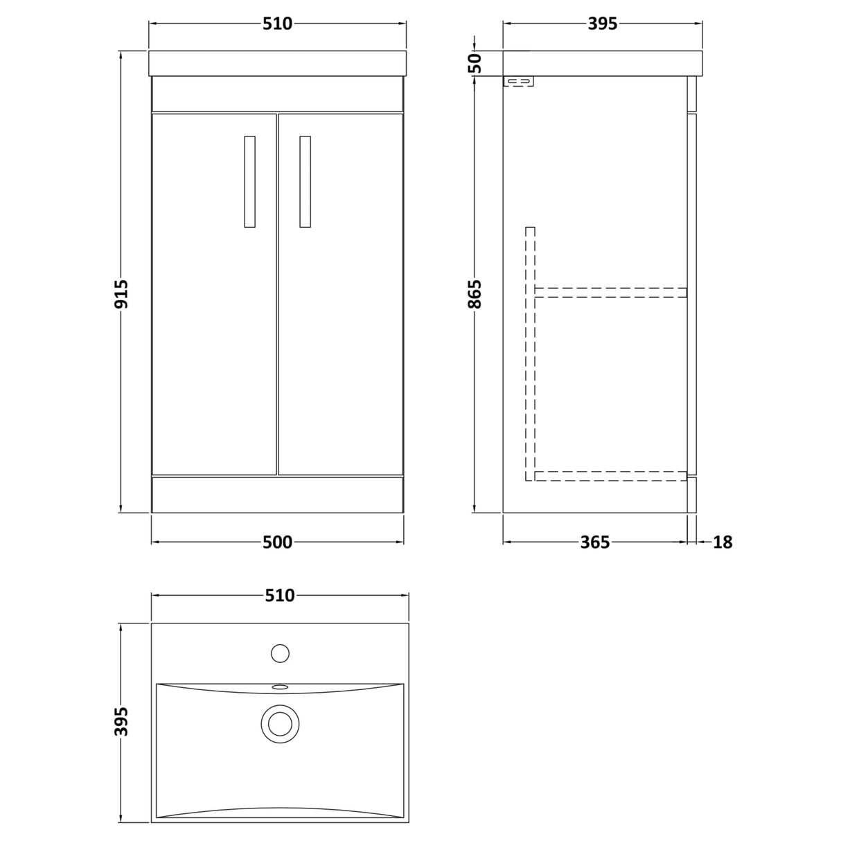 Nuie Athena 500mm Freestanding 2 Door Vanity Unit & Basin Gloss Grey ATH072D LD