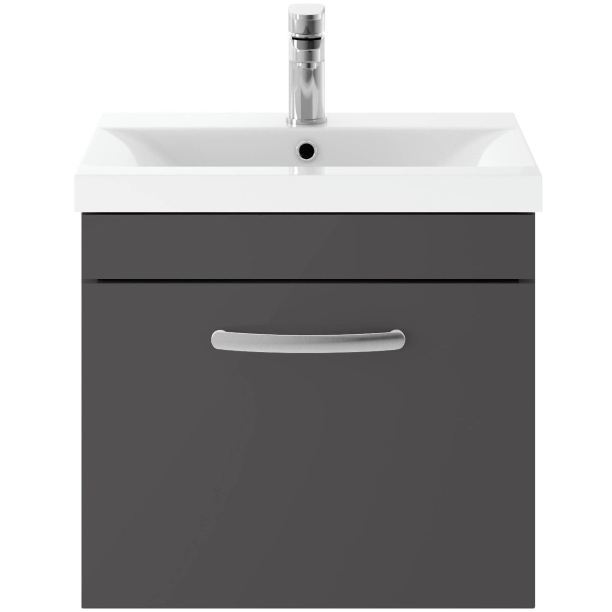 Nuie Athena 500mm Wall Hung 1 Drawer Vanity Unit & Basin Gloss Grey ATH073A