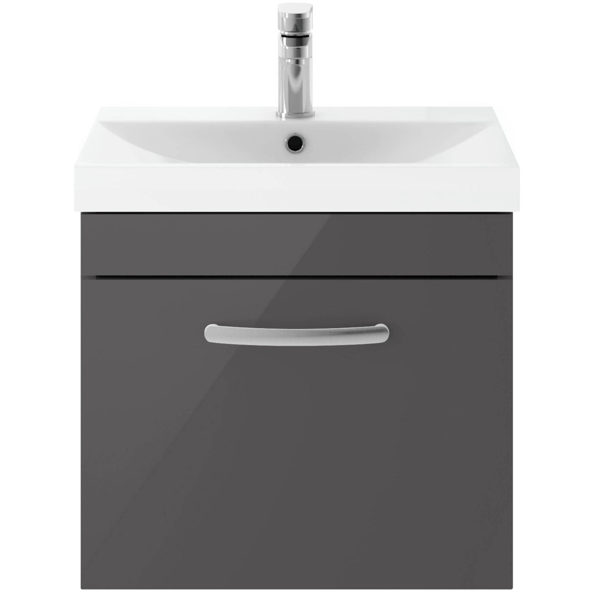 Nuie Athena 500mm Wall Hung 1 Drawer Vanity Unit & Basin Gloss Grey ATH073D