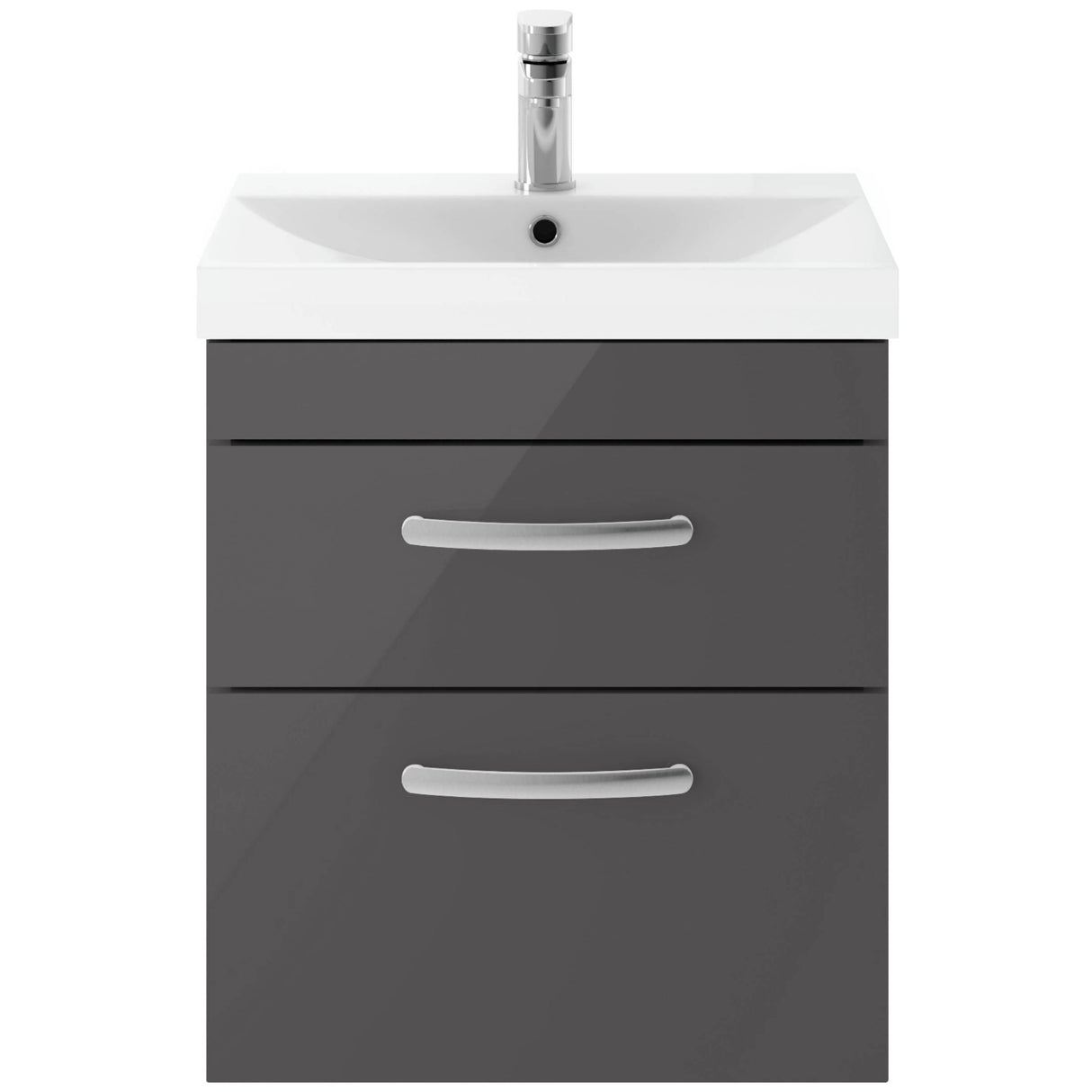 Nuie Athena 500mm Wall Hung 2 Drawer Vanity Unit & Basin Gloss Grey ATH074D