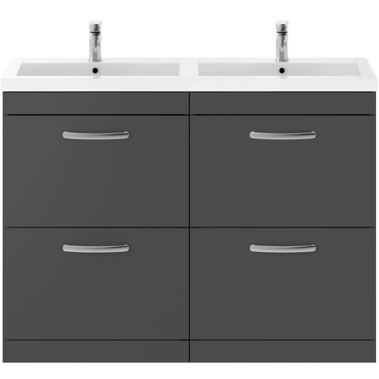 Nuie Athena 1200mm Freestanding Double Basin Vanity Unit & Basin, 4 Drawers Gloss Grey ATH076C