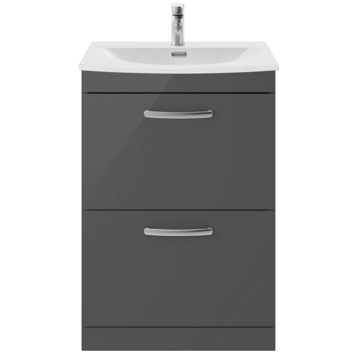 Nuie Athena 600mm Freestanding 2 Drawer Vanity Unit & Basin Gloss Grey ATH076G