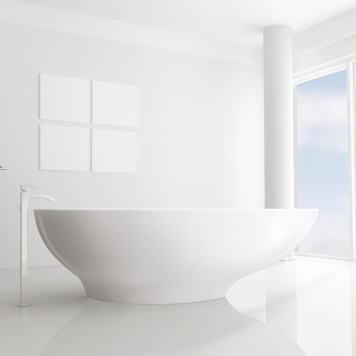 BC Designs Gio Cian Solid Surface Freestanding Bath L1645 x W935mm Polished White BAB062 LS3