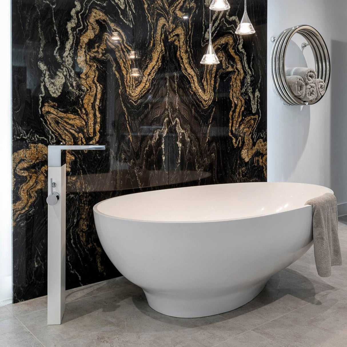 BC Designs Gio Cian Solid Surface Freestanding Bath L1645 x W935mm Polished White BAB062 LS2