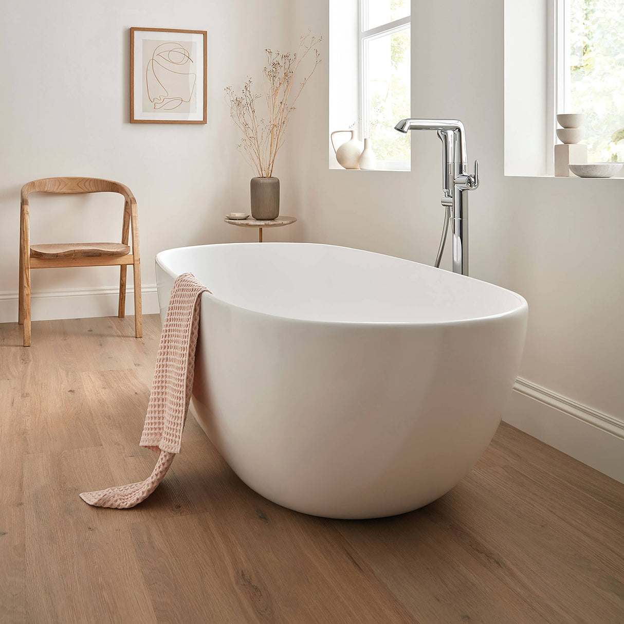 BC Designs Crea Cian Solid Surface Freestanding Bath L1665 x W780mm Silk Matt White BAB077 LS1