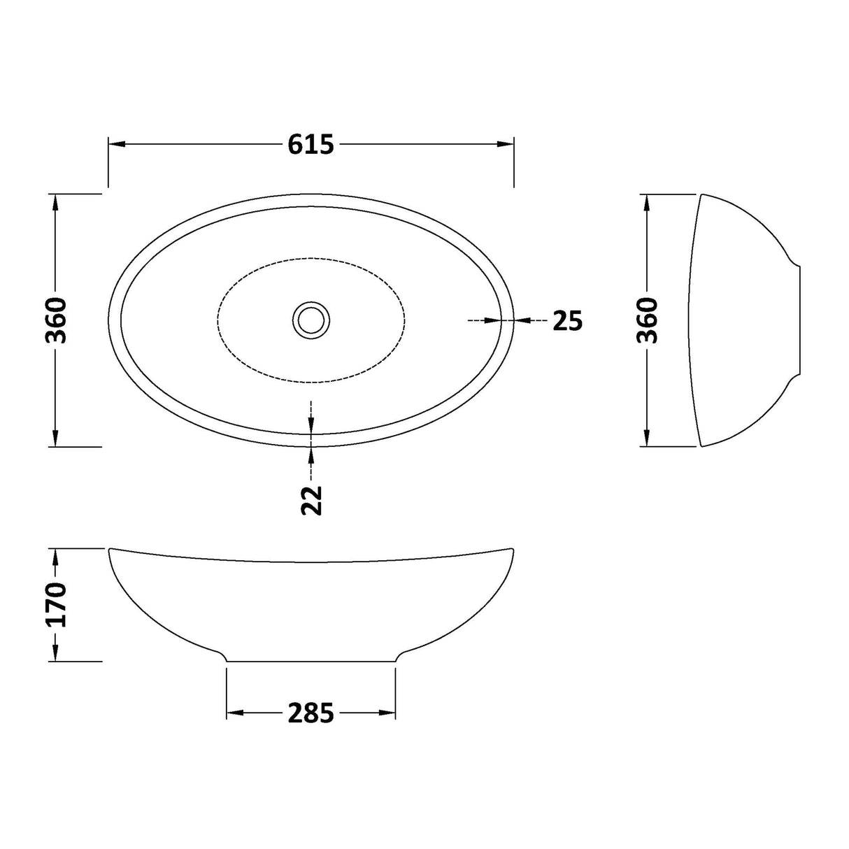 BC Designs Kurv Cian Solid Surface Countertop Basin L615 x W360mm Mushroom BAB105M LD