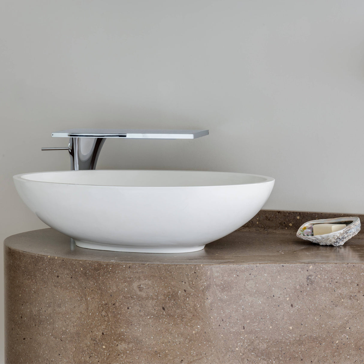 BC Designs Gio Cian Solid Surface Countertop Basin L575 x W345mm Polished White BAB110 LS2
