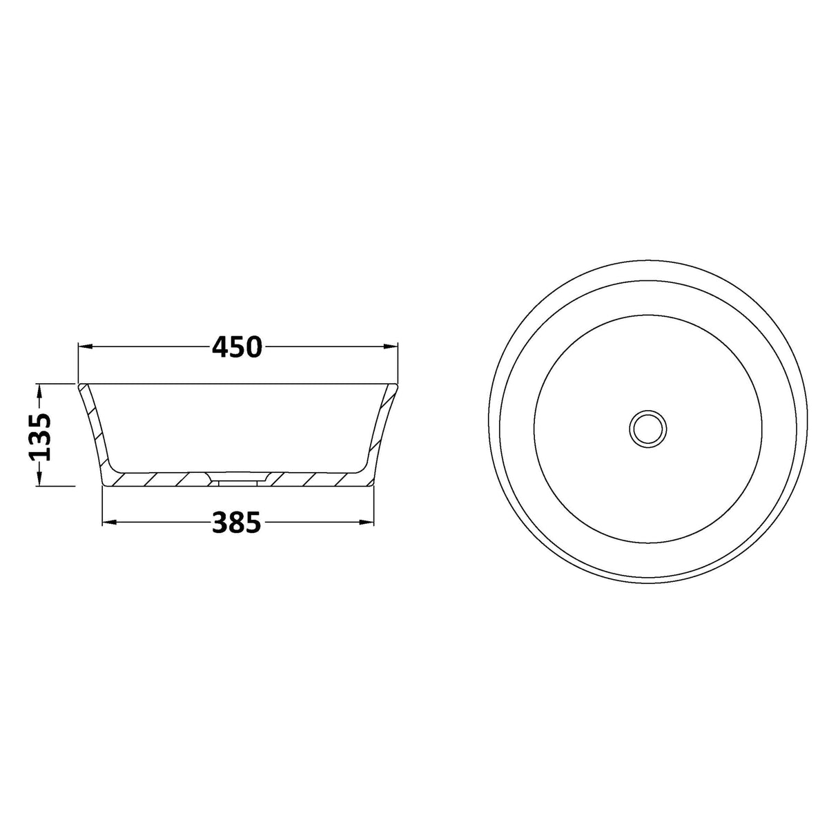 BC Designs Delicata Round Cian Solid Surface Countertop Basin L450 x W450mm Polished White BAB120 LD