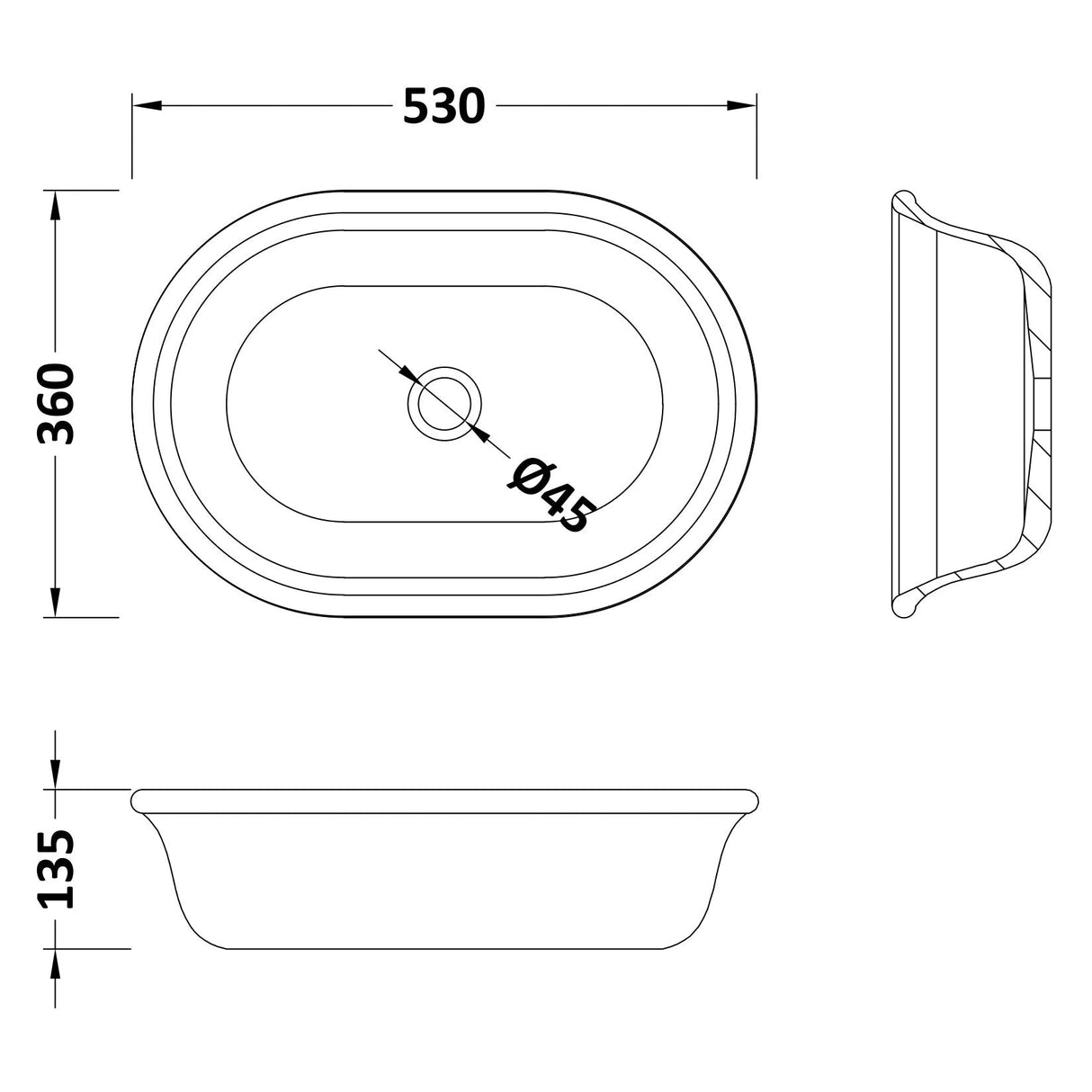 BC Designs Omnia Cian Solid Surface Countertop Basin L530 x W360mm Industrial Grey BAB160IG LD