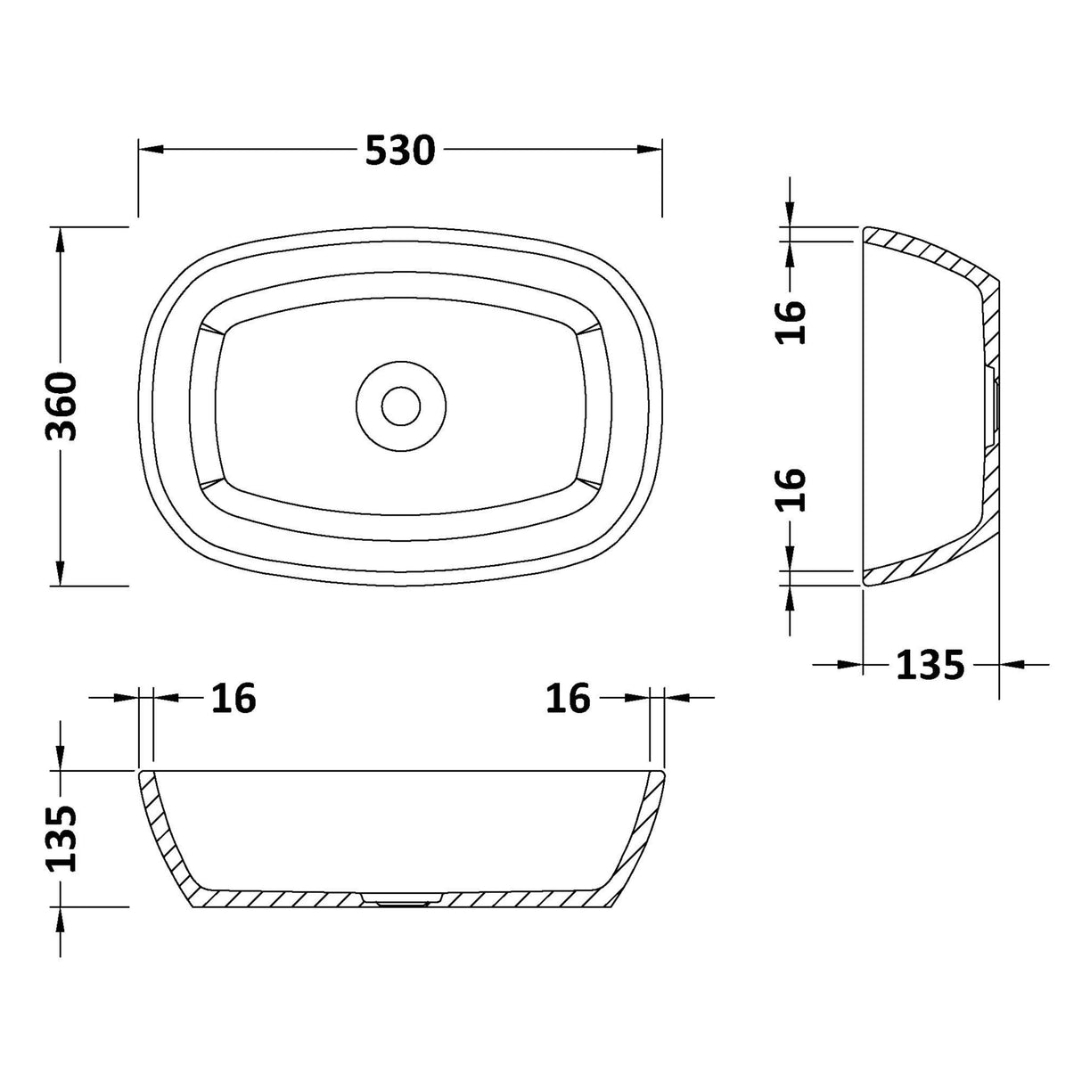 BC Designs Vive Cian Solid Surface Countertop Basin L530 x W360mm Polished White BAB164 LD