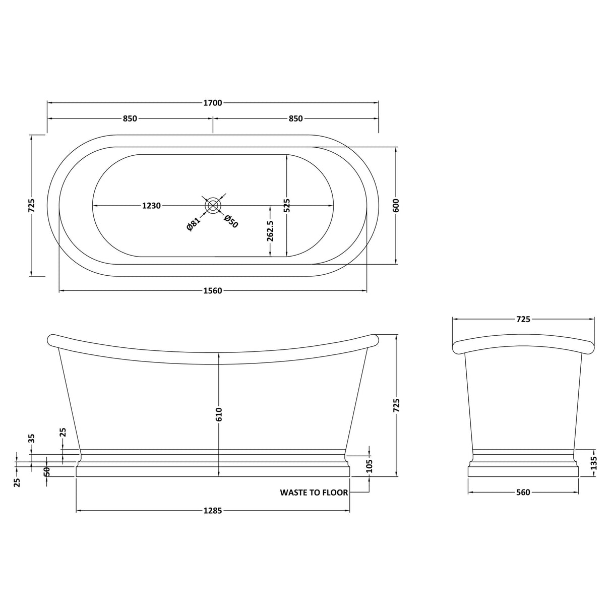 BC Designs Freestanding Nickel Boat Bath BAC020 LD