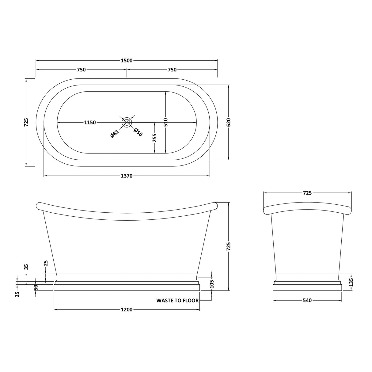 BC Designs Freestanding Nickel Boat Bath BAC025 LD