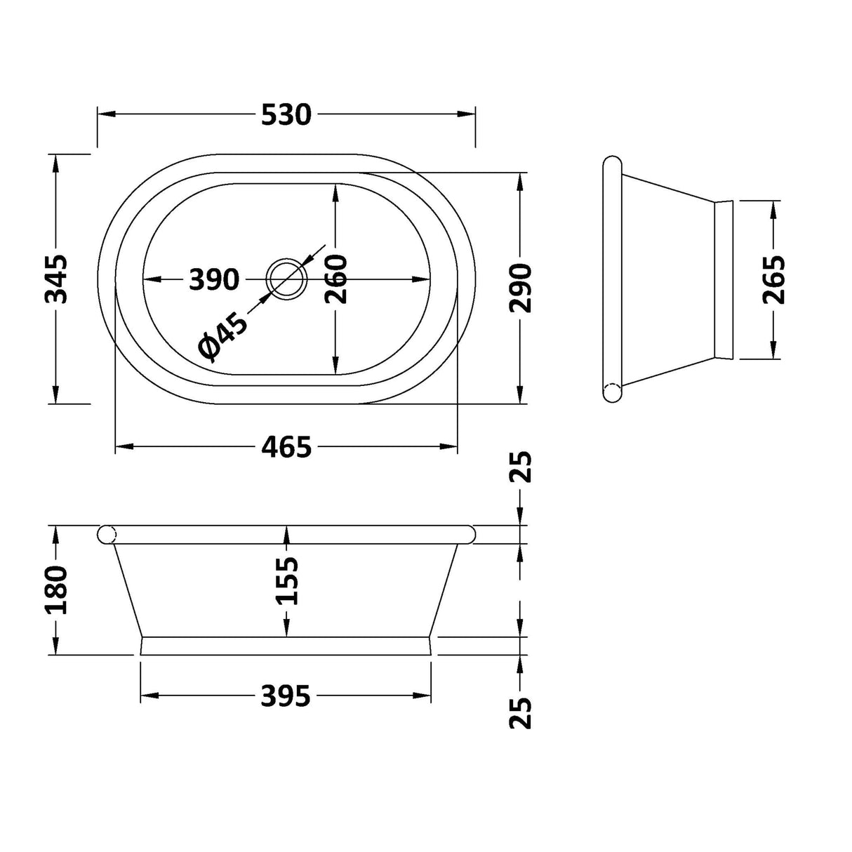 BC Designs Copper Roll Top Basin L530 x W345mm Copper BAC050 LD